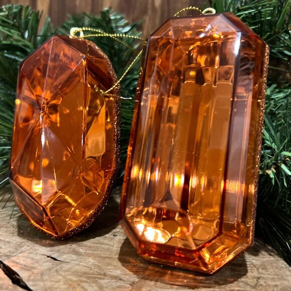 Set of 2, Gem Emerald Cut Ornaments, 5 Inch, Oblong and Rectangle Shape, Jewels - Picture 10 of 17